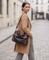 Aubrine Aveline Hobo Bag in Black, worn on the shoulder