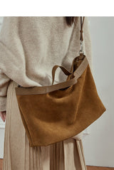 Aubrine Cecile Suede Tote in Black, worn