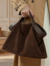 Aubrine Cecile Suede Tote in Black, worn
