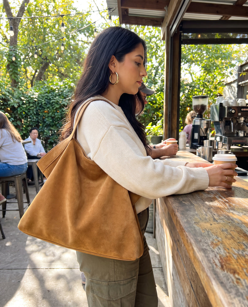Aubrine Cecile Suede Tote, worn