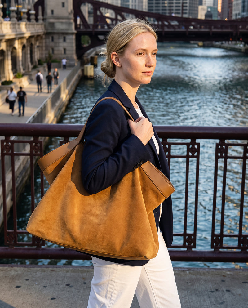 Aubrine Cecile Suede Tote, worn