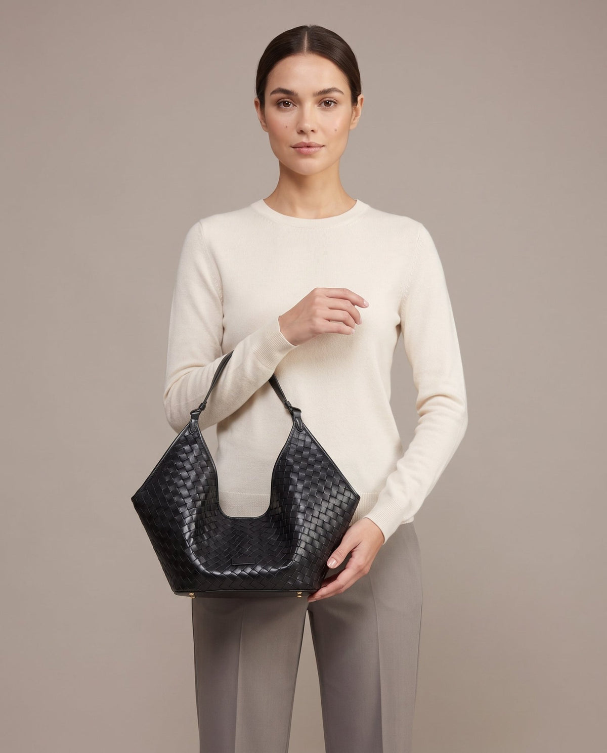 Aubrine Eliane Woven Bag in Black, held
