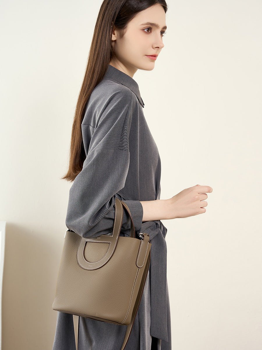 Aubrine Ghislaine Bucket Bag in Brown, worn