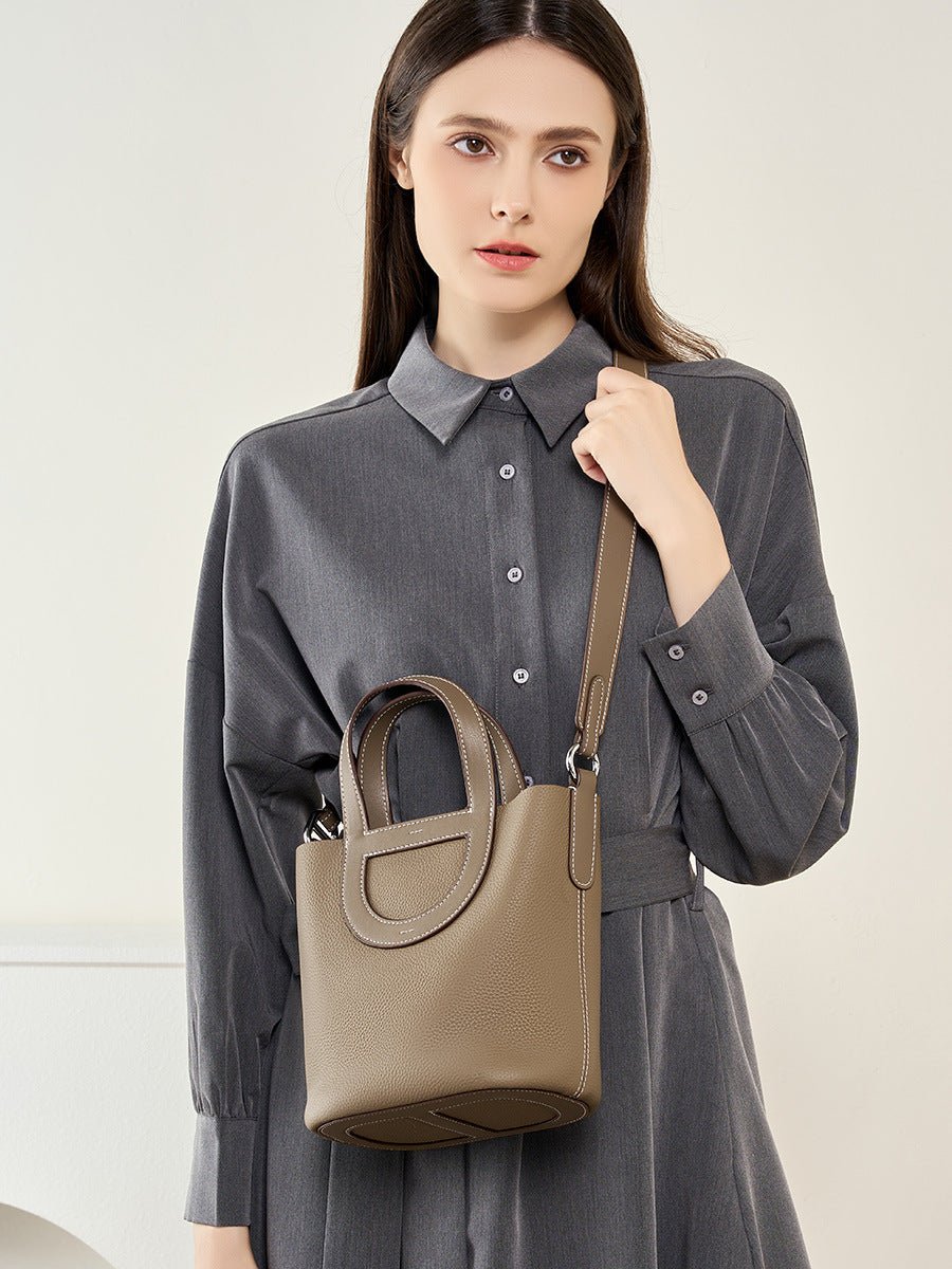 Aubrine Ghislaine Bucket Bag in Brown, worn