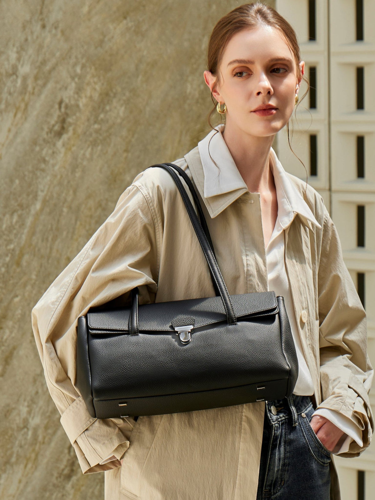 Aubrine Leonie Tote in Black, worn