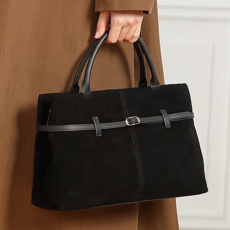 Aubrine Pascale Suede Tote in Black, worn