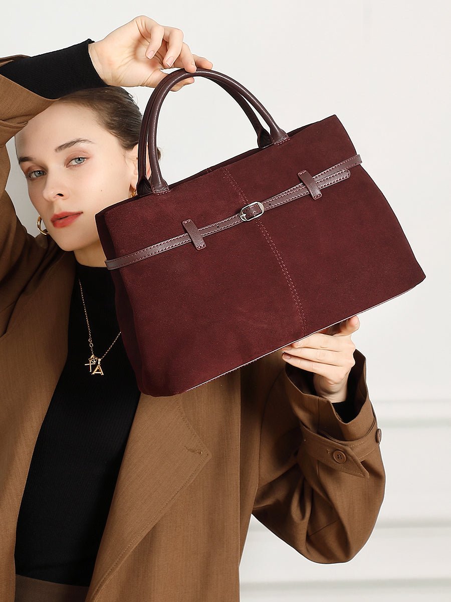 Aubrine Pascale Suede Tote in Black, worn